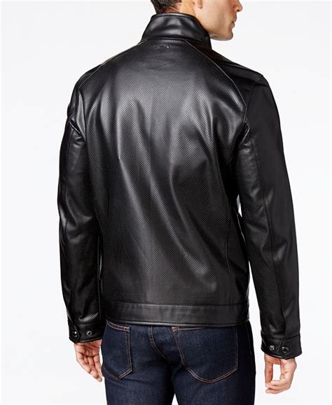 michael kors men's perforated faux-leather|Michael Kors Men's Perforated Faux Leather Hipster Jacket.